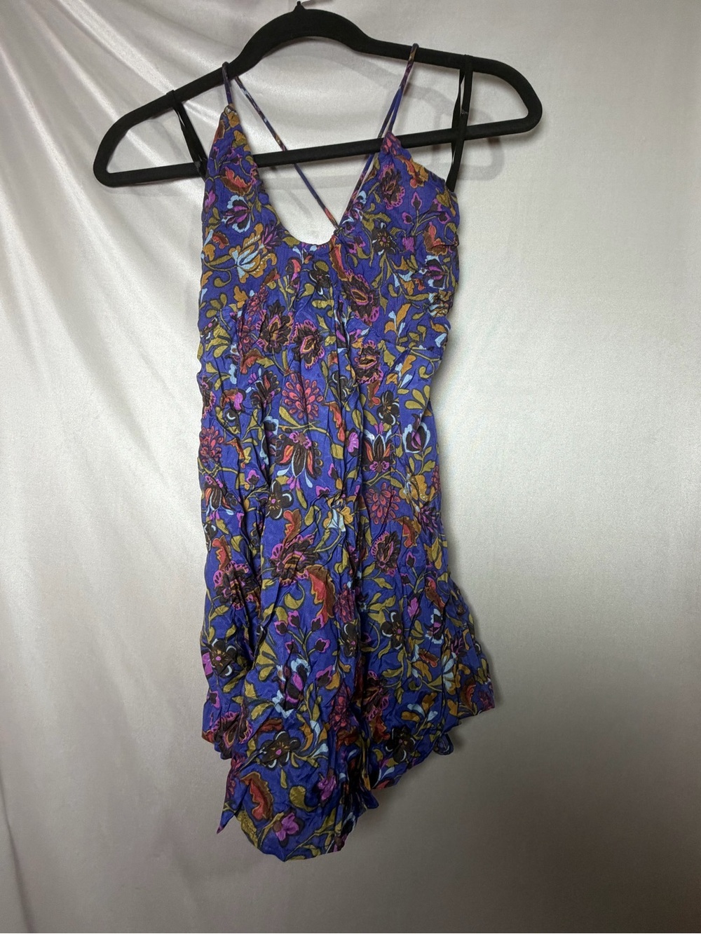 Free People Blue Floral Ruffle Mini Dress Size S CLW61C